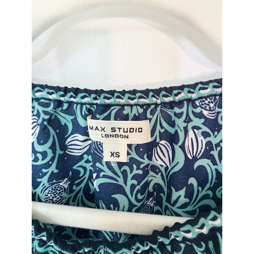 Max Studio Navy and Green Ruffle Midi Dress Floral size XS - Picture 9 of 10